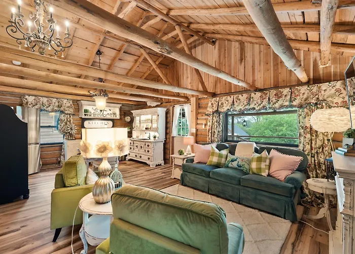 King-Delicately Decorated-Log Cabin Charm-Front Porch Living-The Pampered Peacock