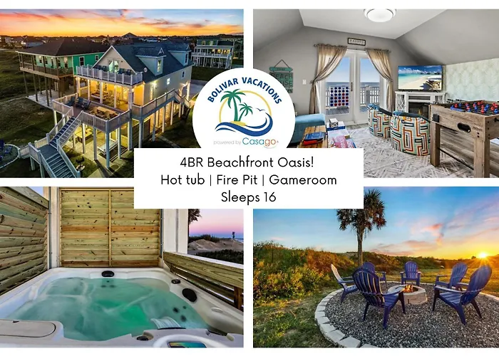 Seahaven Beachfront Oasis! Hottub, Gameroom, Firepit! Seahaven By Bolivar Vacations