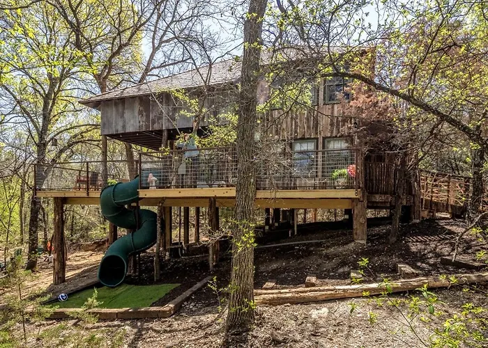 Magical Treehouse With Slide By Brazos River For Family Glamping Adventures In Texas