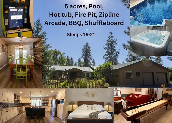 5 Acres, Pool, Hot-Tub, Zipline, Firepit, Arcade, Bbq, Shuffleboard