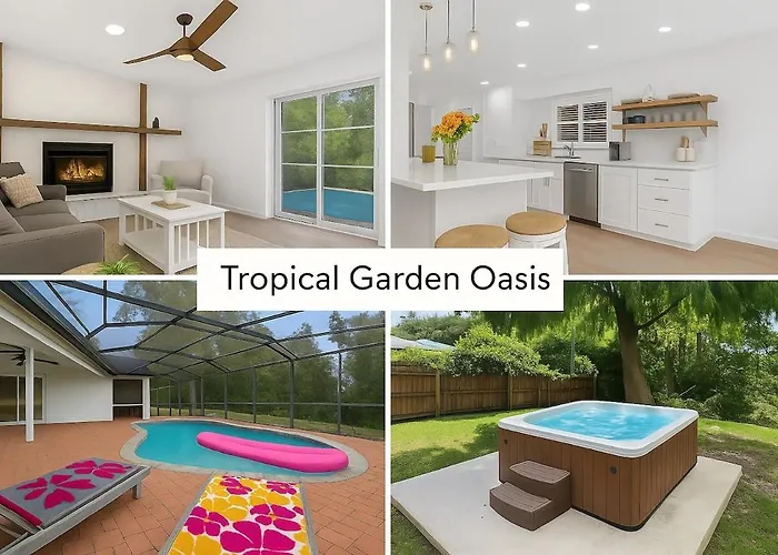 Tropical Garden Oasis, Pool & Hot Tub Near Beach!