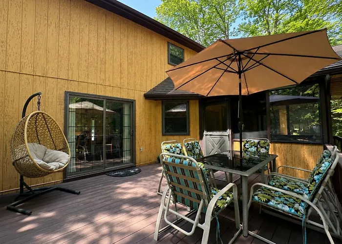Pocono Retreat Family Home With Hot Tub Deck Sunroom Outdoor Pool Big Bass Lake Larsen Lake Gouldsboro Clifton Township