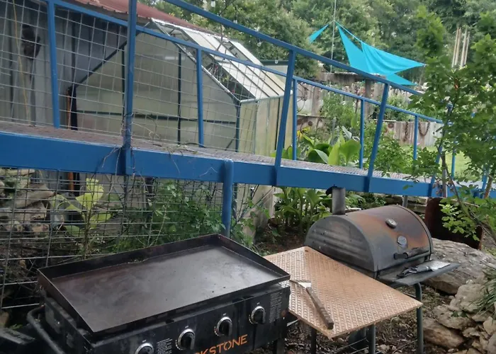 Pickles Place Is A Stacked Container Home In The Texas Hill Country This Space Is Surrounded By Giant Elm Trees Lush Greenery Across The Street From The San Gabriel River One Double Bed Full Size Shower & Full Kitchen Plus Bbq Pit & Flategrill