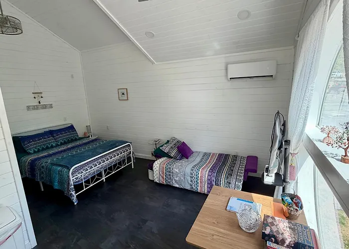 Purple Tiny Home With Fire Pit And Nature