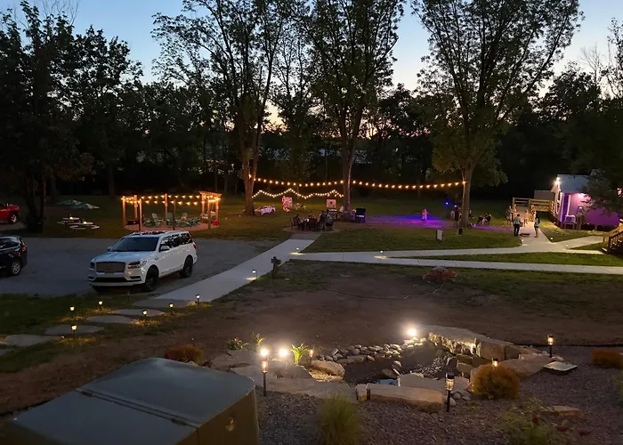Purple Tiny Home With Fire Pit And Nature