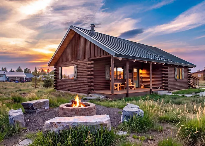 Upscale Designer Log Cabin Cozy Hot Tub Firepit