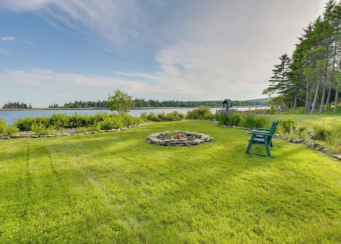 Waterfront Prospect Harbor Cottage: Yard, Fire Pit